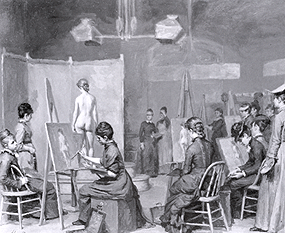 Seit Ende des 19. Jhds. ist es endlich auch Frauen möglich am universitären Leben, und damit am Aktzeichnen teilzunehmen.