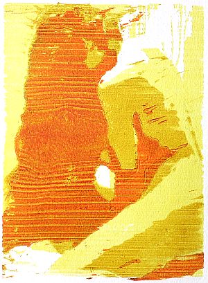 Michael Daum, Kauernde ( in rot), 2003, Farbholzschnitt auf Papier, 25,0 cm x 35,0 cm