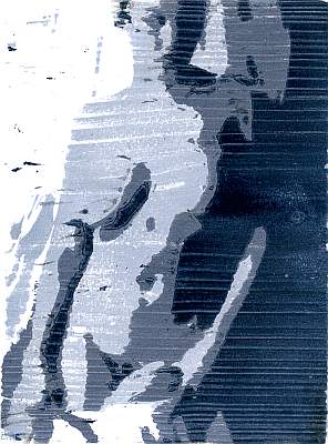 Michael Daum, Stehende ( in blau), 2003, Farbholzschnitt auf Papier, 25,0 cm x 35,0 cm