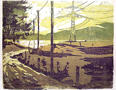 Michael Daum, Im Schmuttertal, 1994, Farbholzschnitt auf Papier, 70,0 cm x 50,0 cm