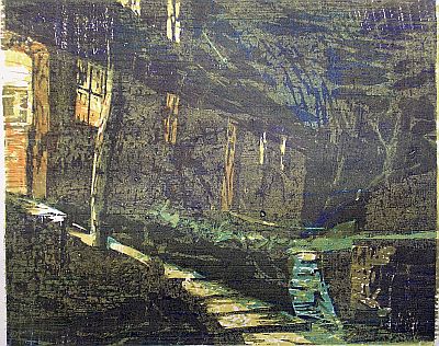 Michael Daum, Galerie im K&uuml;nstlerhaus, 1994, Farbholzschnitt auf Papier, 50,0 cm x 70,0 cm