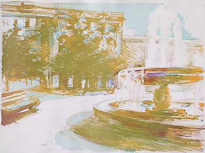 Michael Daum, Font&auml;ne ( M&uuml;nchner Hofgarten ), 1997, Lithographie auf Papier, 72,5 cm x 56,0 cm
