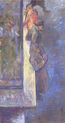 Michael Daum, Kiosk, 1993, Gouache auf Leinwand, 50,0 cm x 92,0 cm