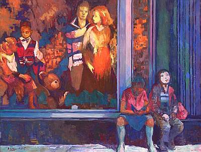 Michael Daum, Kaufhausschaufenster, 1995, Eitempera auf Leinwand, 130,0 cm x 100,0 cm