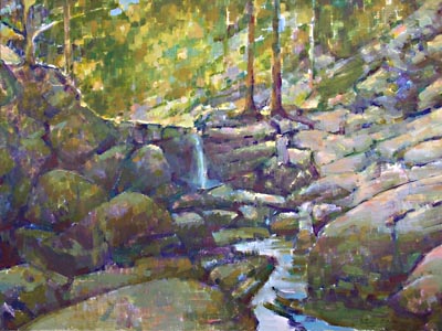 Michael Daum, Bachbett (Erinnerung), 2002, Eitempera auf Leinwand, 80,0 cm x 60,0 cm