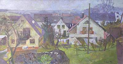 Michael Daum, Blick aus der Galerie, 1994, &Ouml;l auf Leinwand, 135,0 cm x 70,0 cm