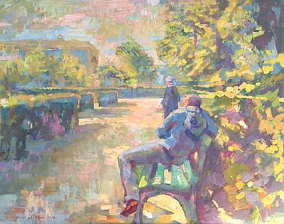 Michael Daum, Im Hofgarten, 2000, Gouache auf Pappe, 100,0 cm x 80,0 cm