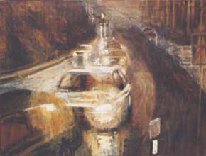 Michael Daum, Kraftstra&szlig;e, 2000, Mischtechnik auf Papier, 130,0 cm x 100,0 cm