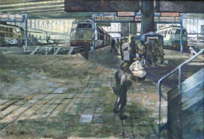 Michael Daum, M&uuml;nchner Hauptbahnhof, 1993, Eitempera auf Leinwand, 130,0 cm x 90,0 cm