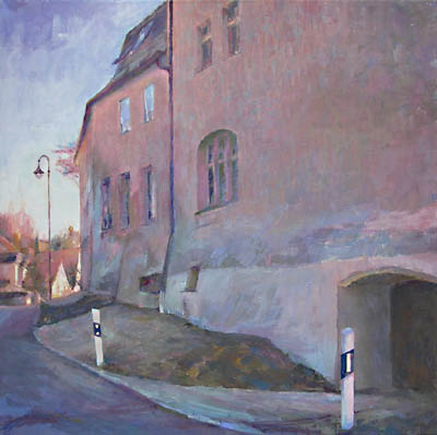 Michael Daum, Schloss Emersacker von Norden, 2008, Eitempera auf Leinwand, 80,0 cm x 80,0 cm