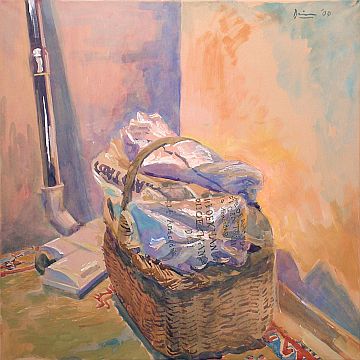 Michael Daum, N&auml;hkorb, 2000, Gummitempera auf Papier, 70,0 cm x 70,0 cm