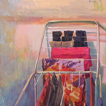 Michael Daum, W&auml;schest&auml;nder, 2000, Gummitempera auf Papier, 70,0 cm x 70,0 cm